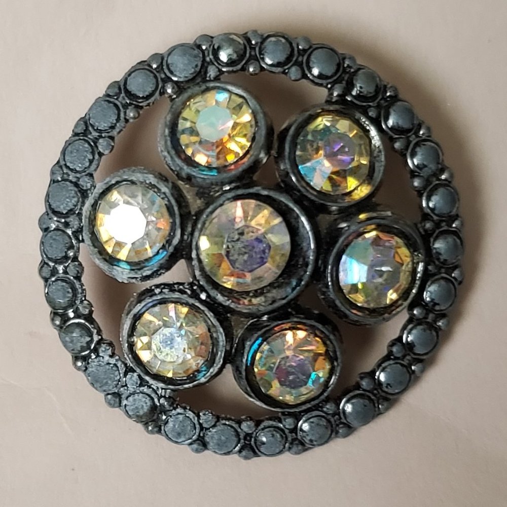 Antique Vintage Large Metal Button with Rhinestones